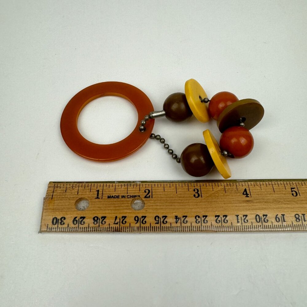 Vtg Antique 1930s Bakelite Plastic Baby Teething Ring‎ Toy Orange Yellow Brown